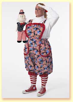 Photograph of Patriotic Patty saluting with Uncle Sam the puppet.